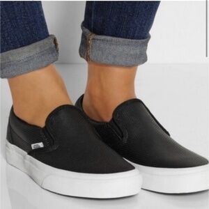 Vans Asher Perforated Leather Slip On Sneakers Casual Shoes Black 9.5W / 8M